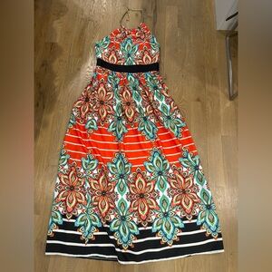 Eliza J Red and Blue Patterned Maxi Dress